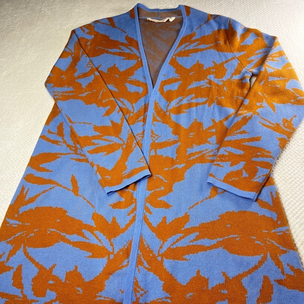 Soft Surroundings Floral Duster Cardigan Knitwear Sweater Periwinkle Copper S
